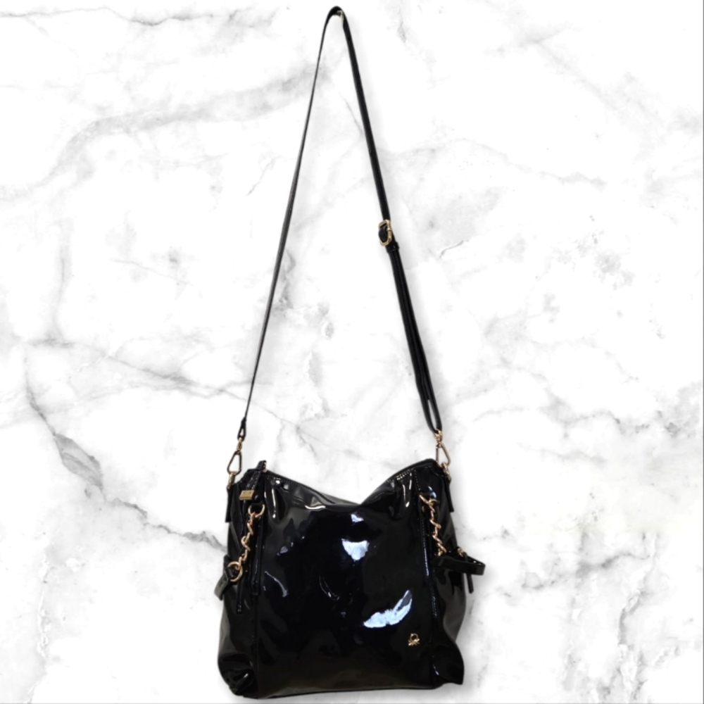 United Colors Of Benetton RARE Black Patent Leather Shoulder Bag